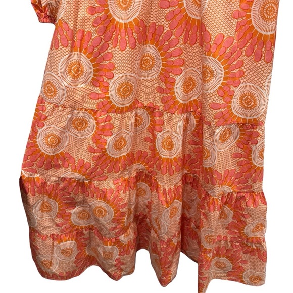 Figue Long Sleeve Cutout Cotton Midi Dress Floral Boho Resort Pink Orange Sz S - Picture 5 of 15